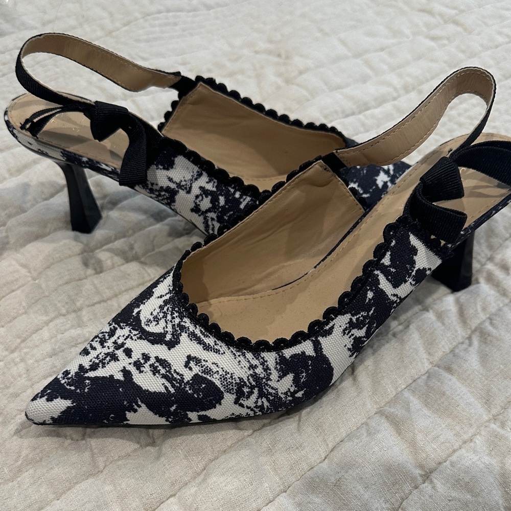 Nicole Miller New York Black and White Women's Slingback Heels